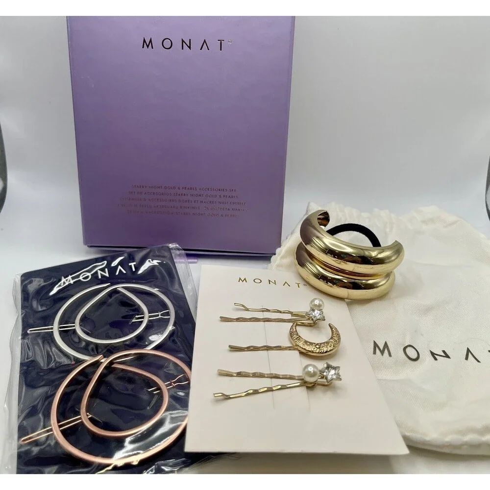 MONAT Hair Accessory Lot Of Barrettes Hair Pins & Ponytail Holder New